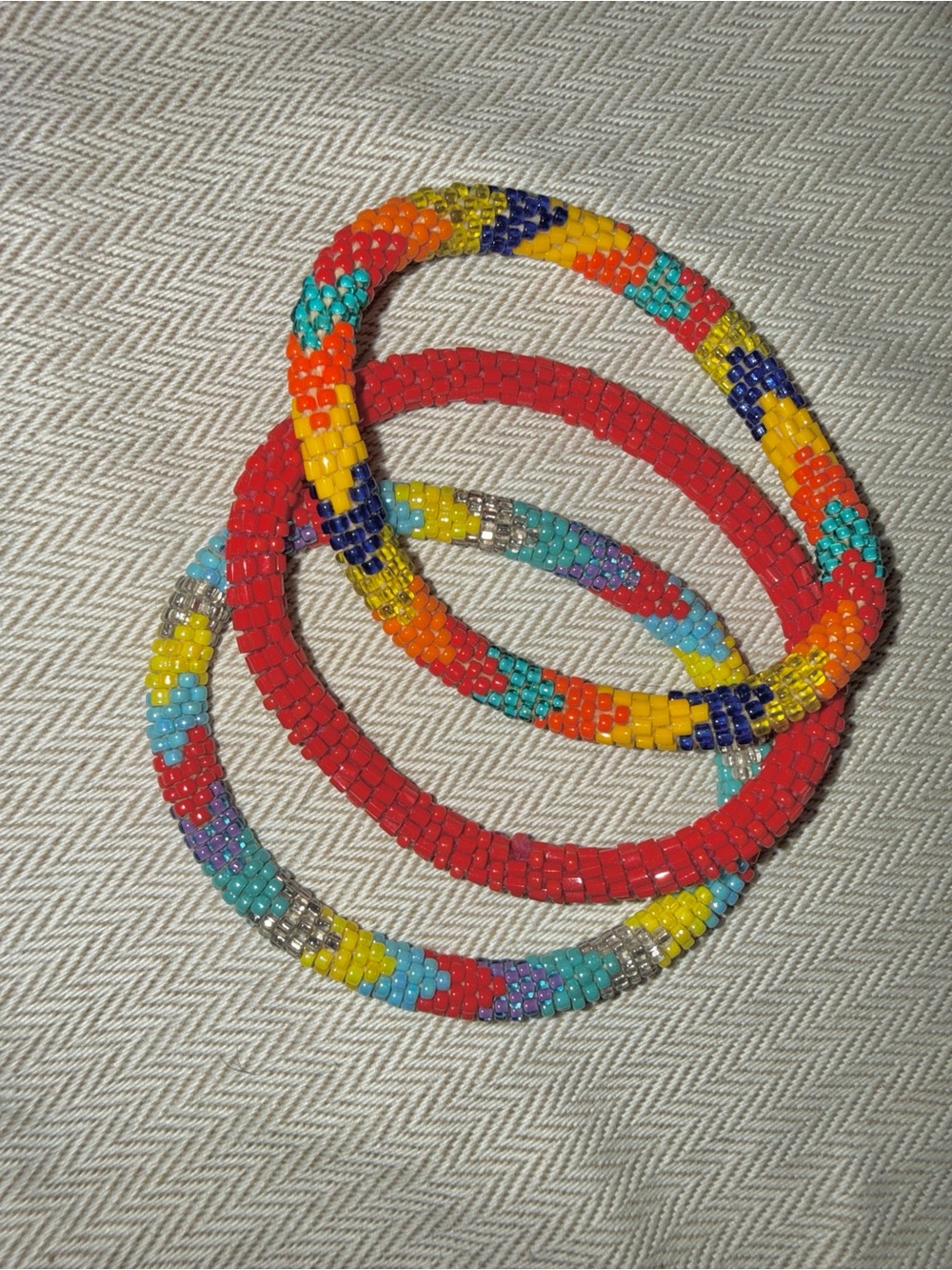 Colorful Red & Multicolor Seed Bead Bracelet Set for Women
